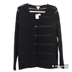 Eclectic Black Textured Long Sleeve Open Front Sweater Cardigan Size XL